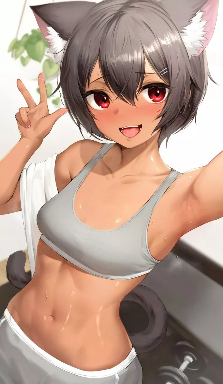 Cat girl in the gym