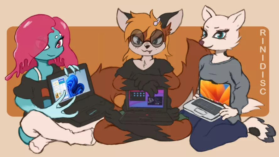 I drew anthro operating system mascots~