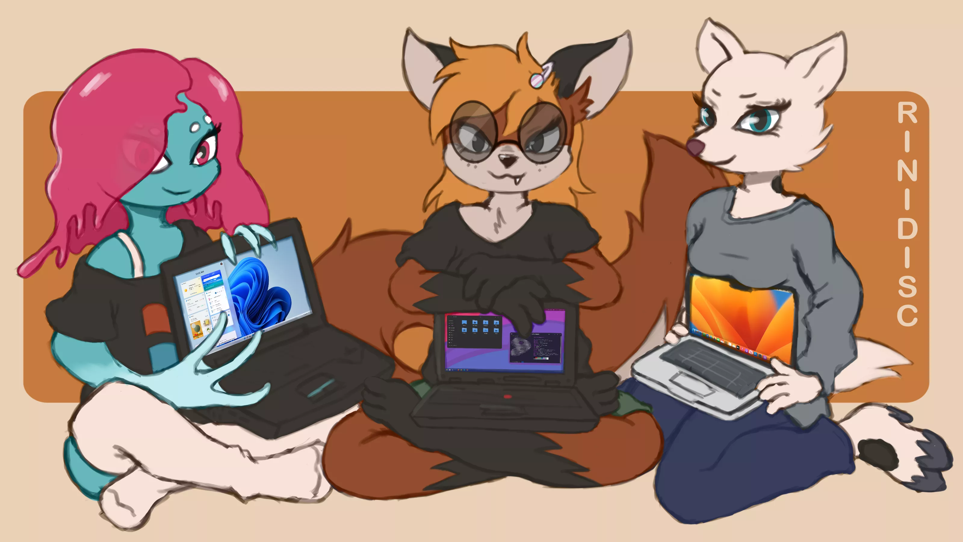 I drew anthro operating system mascots~