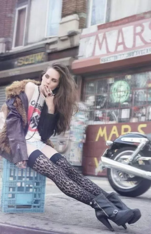 long biker girl legs