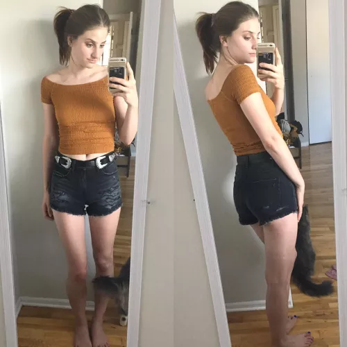 My black jean shorts from the front & back