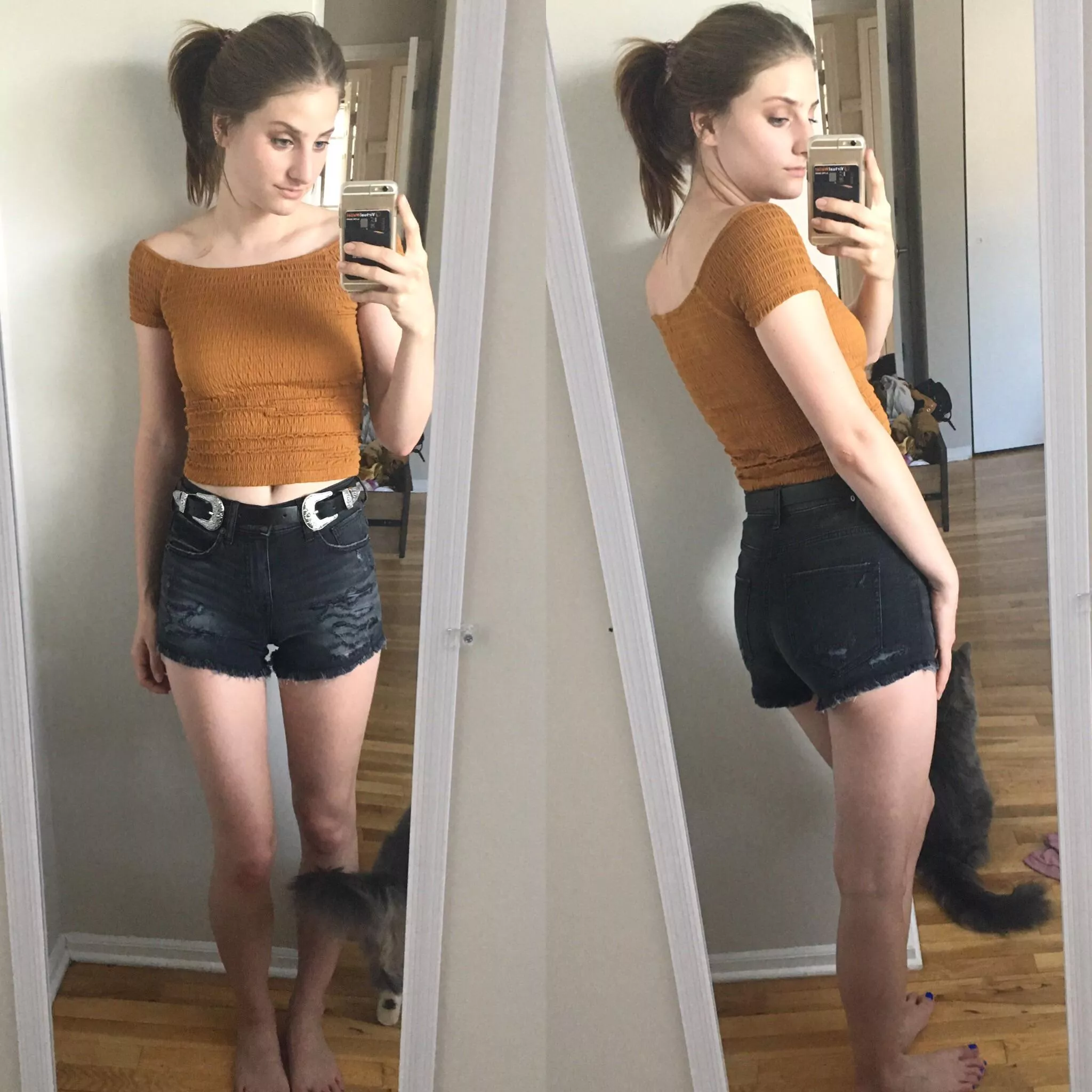 My black jean shorts from the front & back