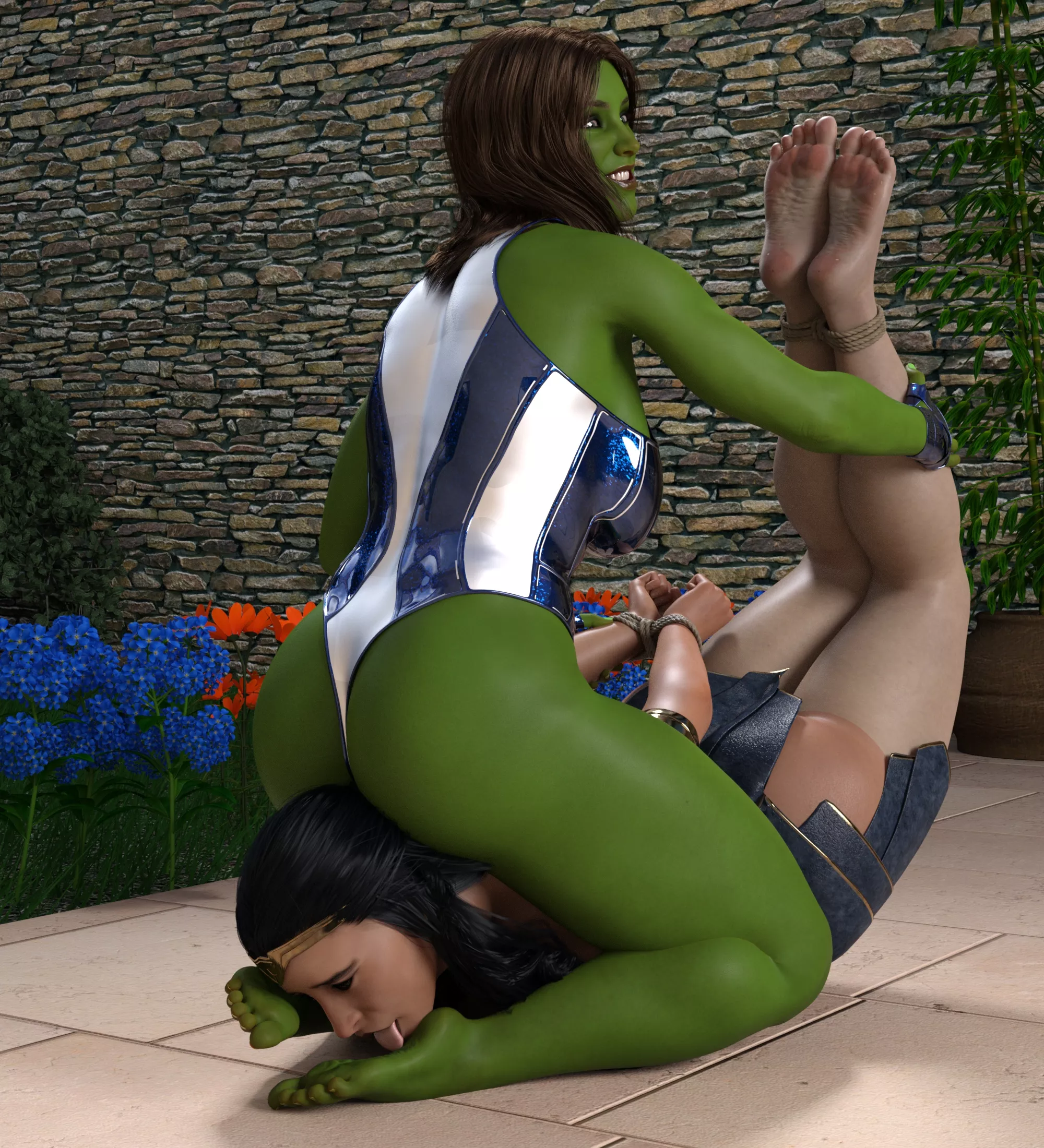 She Hulk makes Wonder Woman lick her feet (nightwingdomination) [DC] & [Marvel]