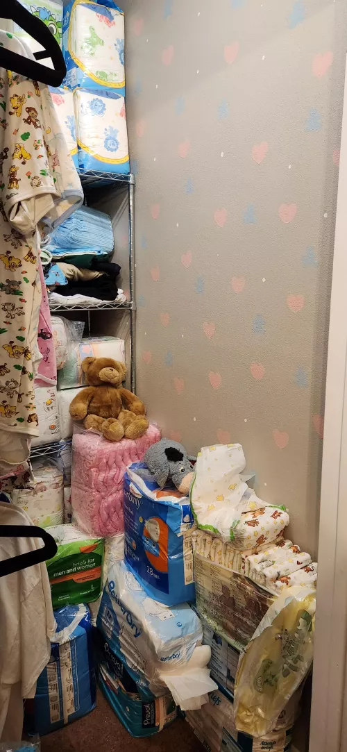 Surprised my partner by painting his diaper closet. Ignore the mess, still in the process of organizing