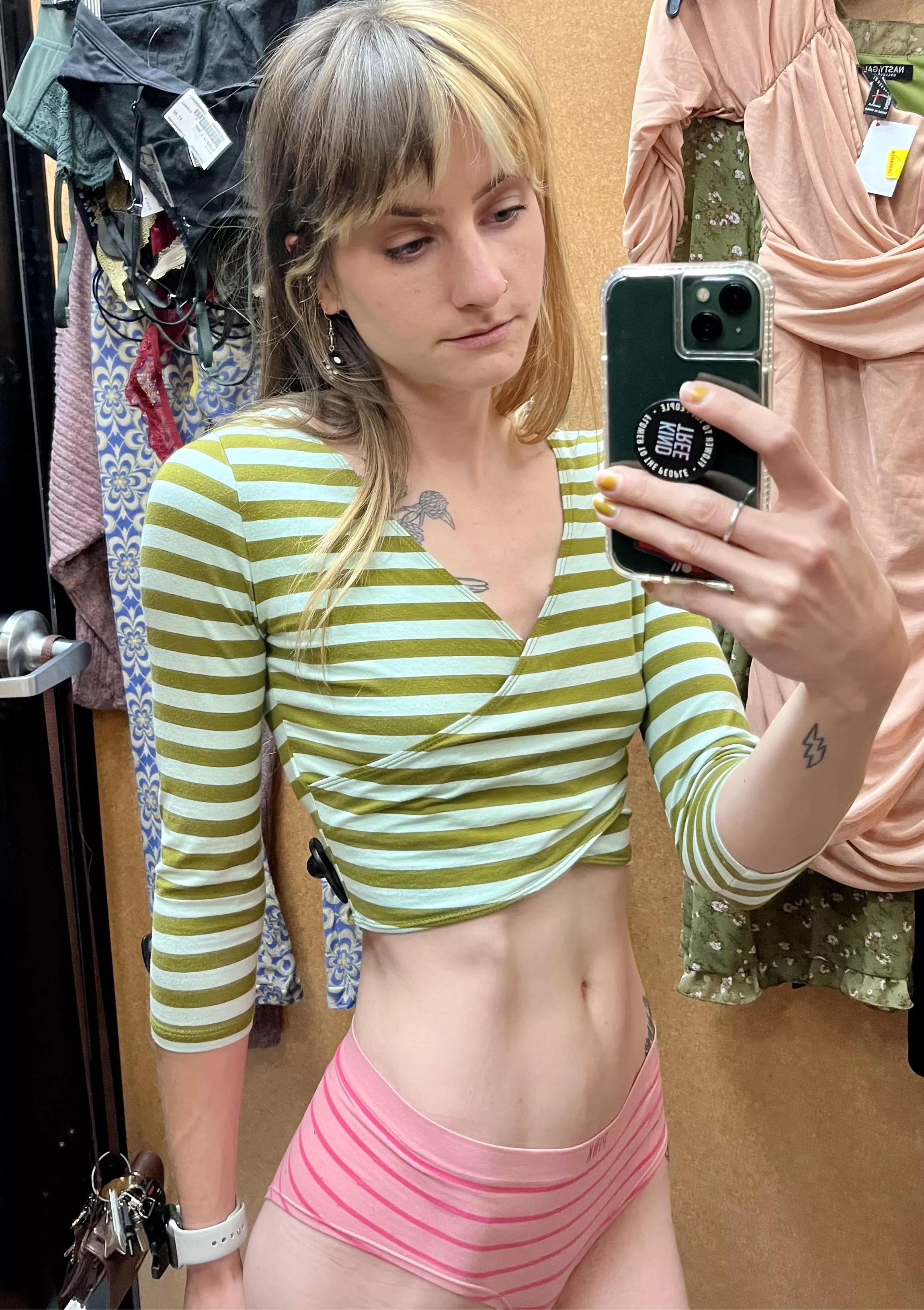 Crop top fitting room selfie