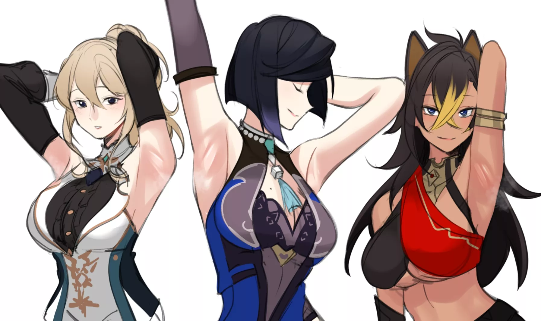 Jean, Yelan y Dehya (obra de YuuShiba)