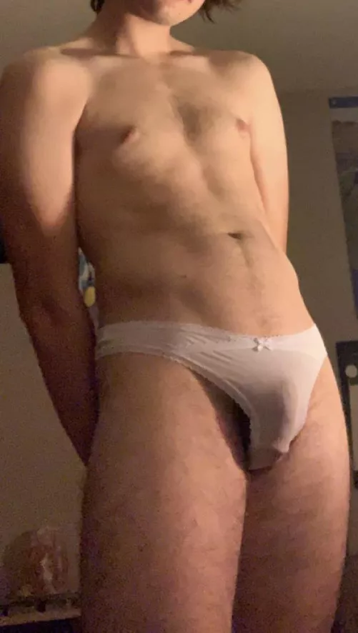 Pretty little panties and a bulging dick