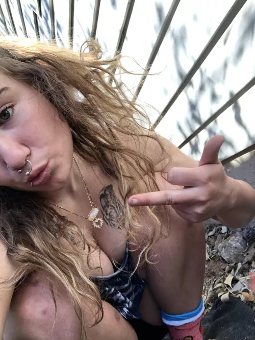 Suns out good thing my lil bittys don’t need a bra (: 19f