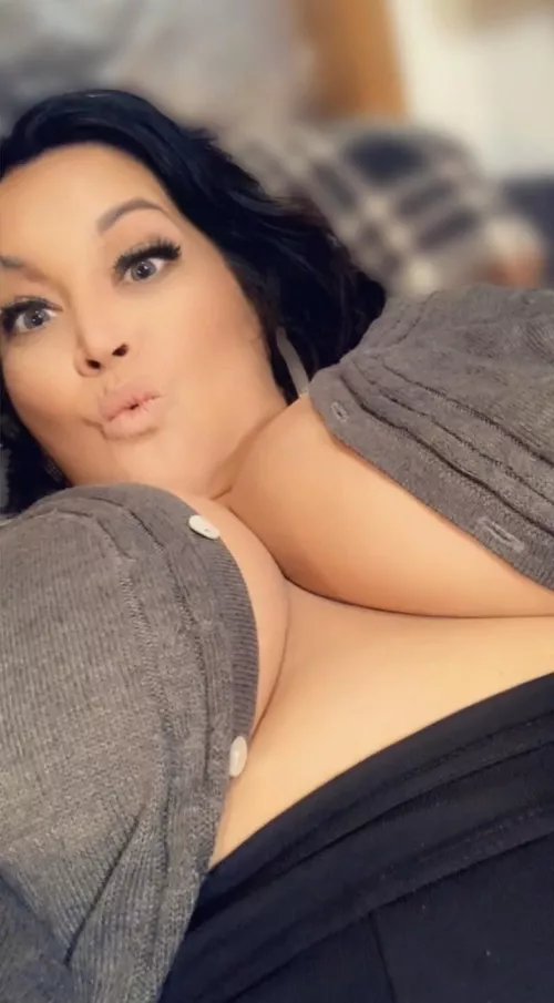 sweater with no shirt looks nice