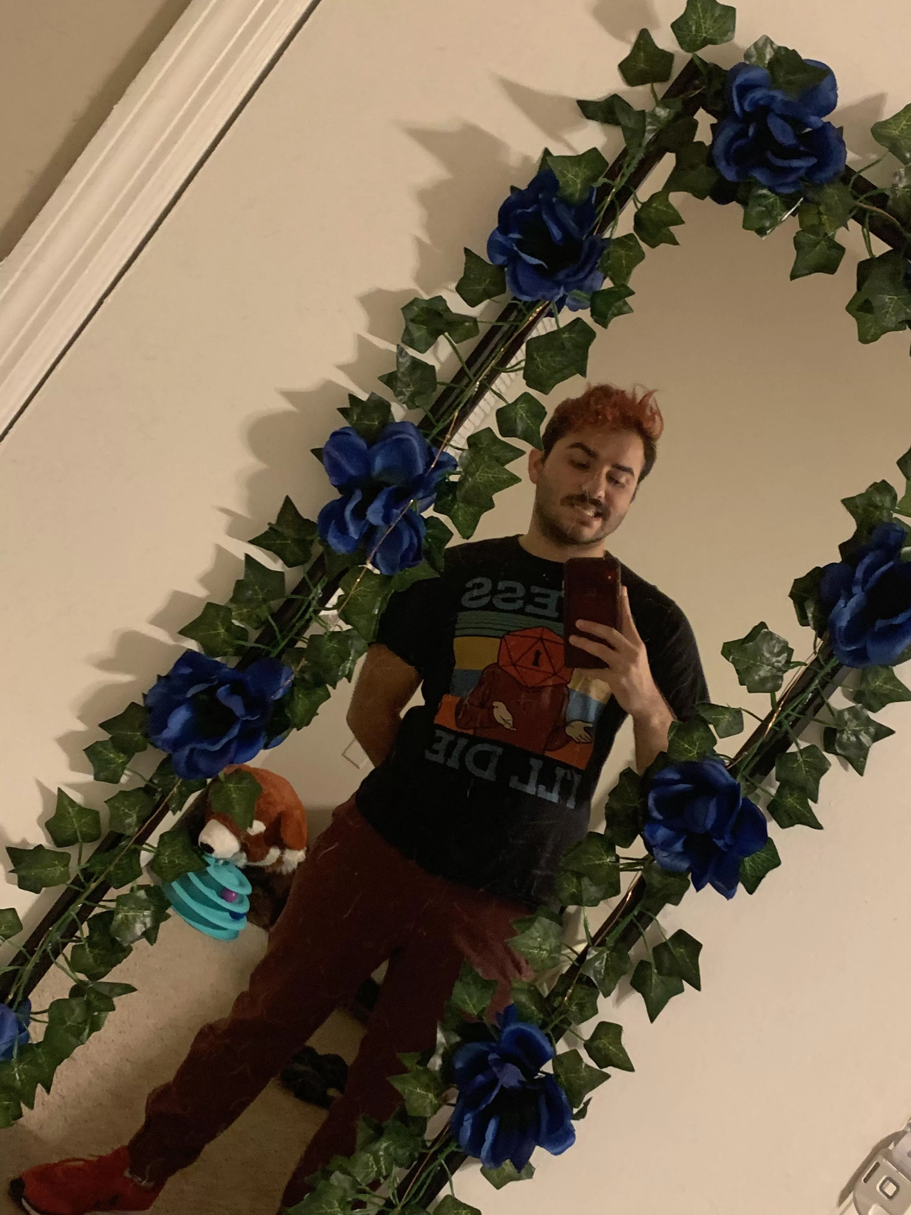 Any excuse to take a pic of me in my D&D shirt in front of a blue-flowered mirror 😁