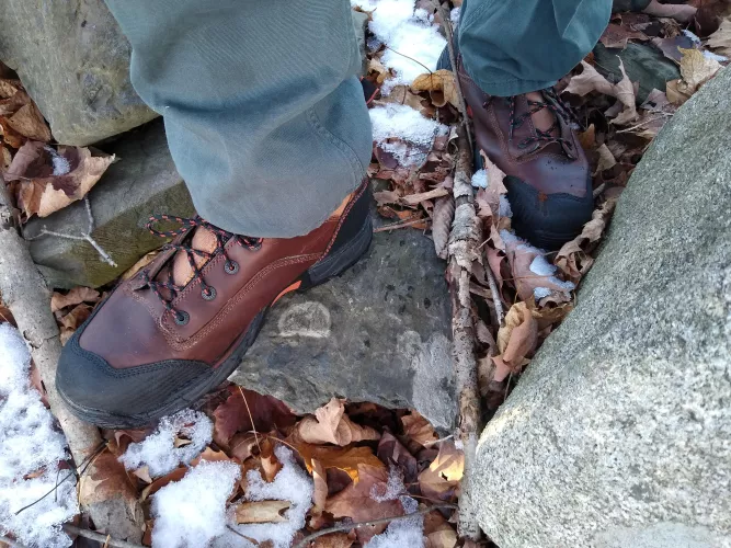 Danner Corvallis Gortex Boots. A bit heavy for hikers but super comfortable, warm and dry.