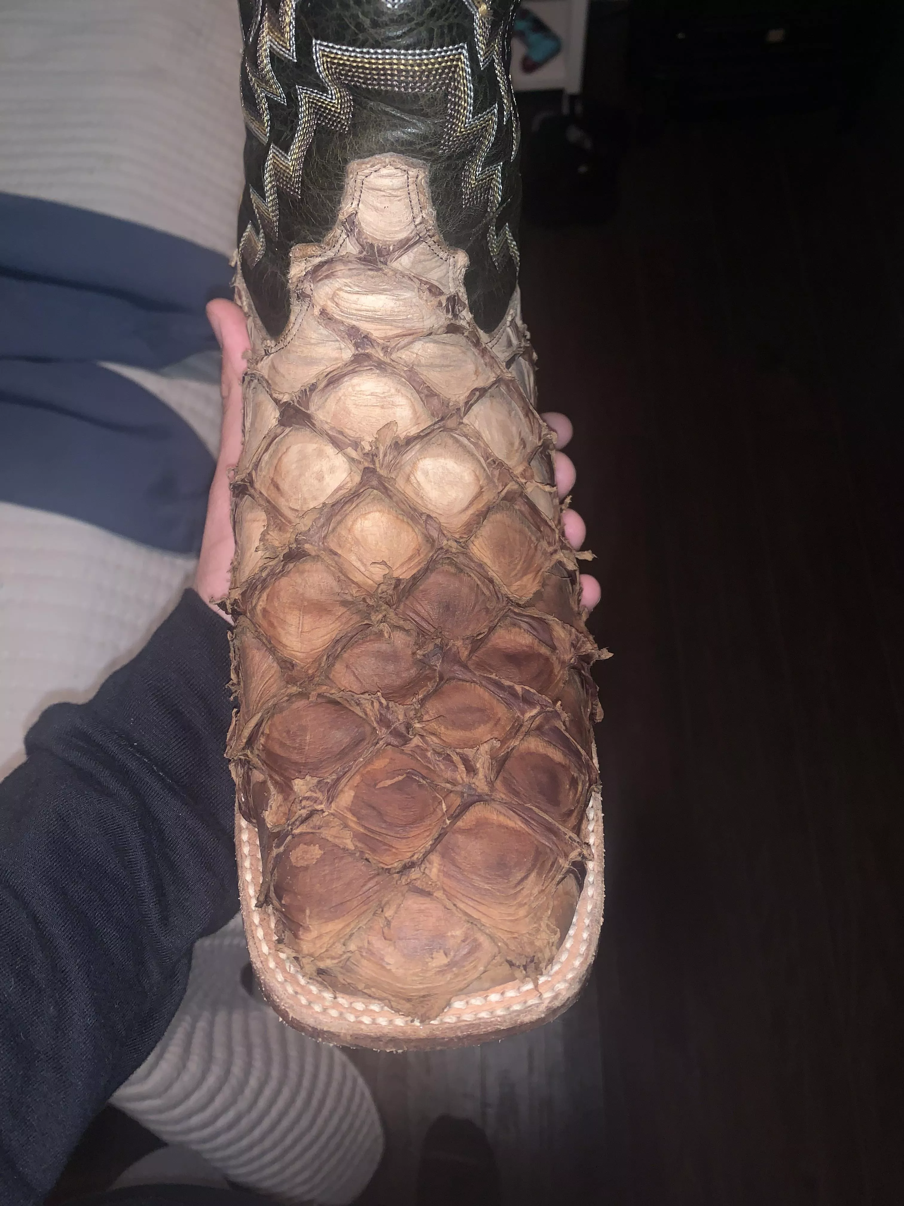 Girlfriends cat pissed on my fish scale boots any way to get it out or am I fucked