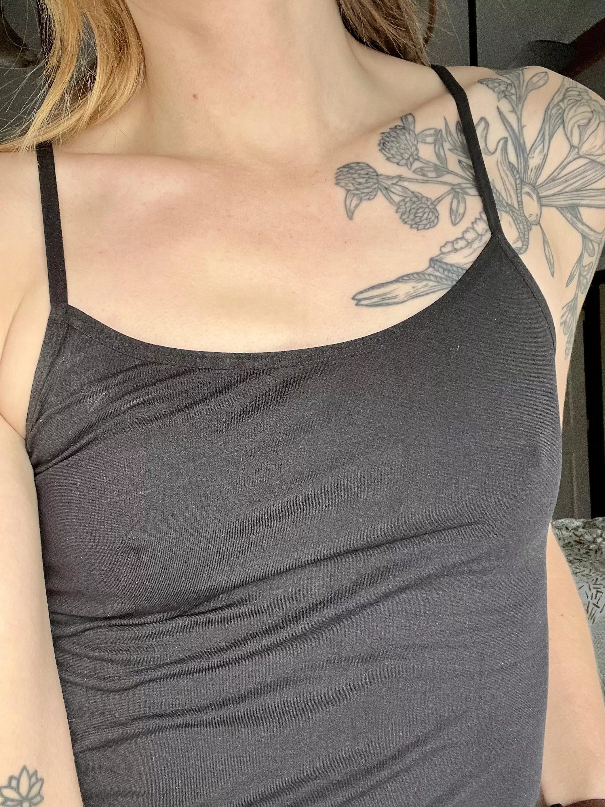 I never wear bras, but sometimes I wear tank tops under sweaters