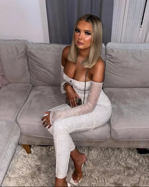 Katy in tight white bodysuit