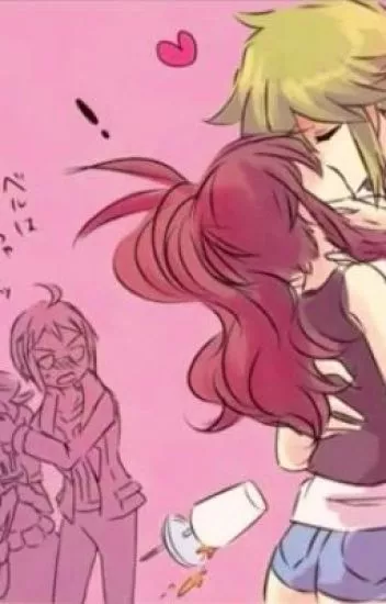 LF Color Source: kiss, n_(pokemon), hilda_(pokemon), drink, green_hair, spilled_drink, ponytail, cheren_(pokemon), bianca_(pokemon), blush, antenna_hair, shirt, short_shorts, shorts, sidelocks, blue_shorts, pokemon, eyes_closed, denim, denim shorts, long