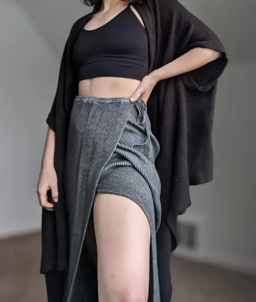 More than a little leg peeks out of this skirt [F]