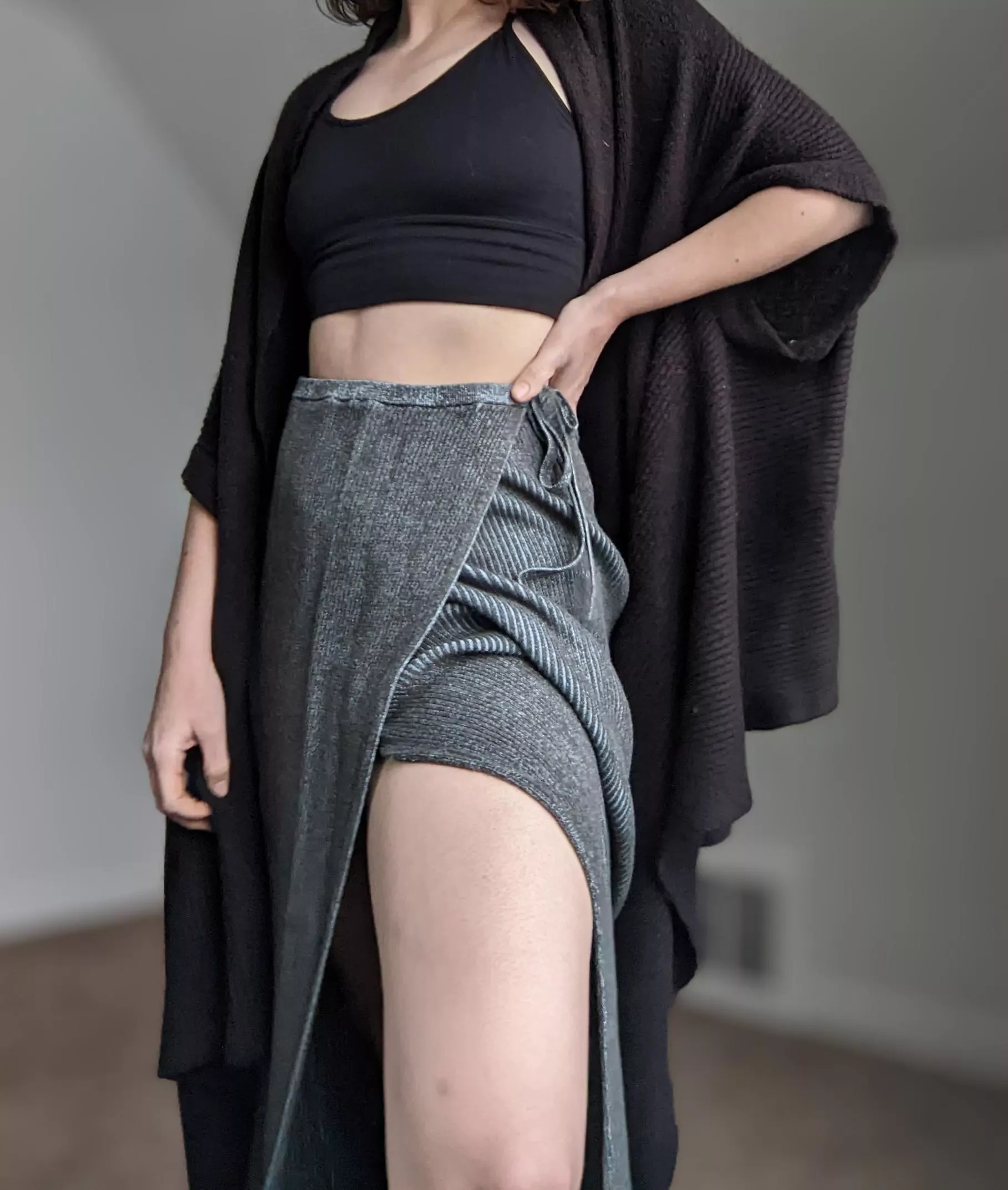 More than a little leg peeks out of this skirt [F]