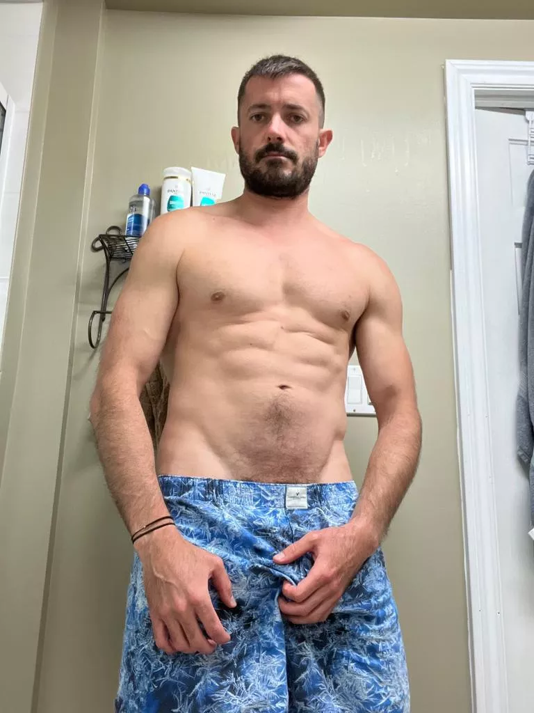 My blue boxers in the bathroom