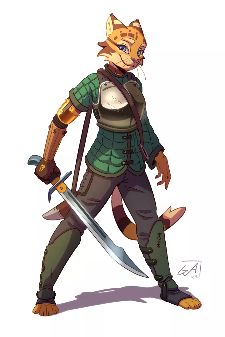 My ocelot lady's new adventuring outfit :D ~ Art by me 🍪 (@ArtsGalinn on Twitter)