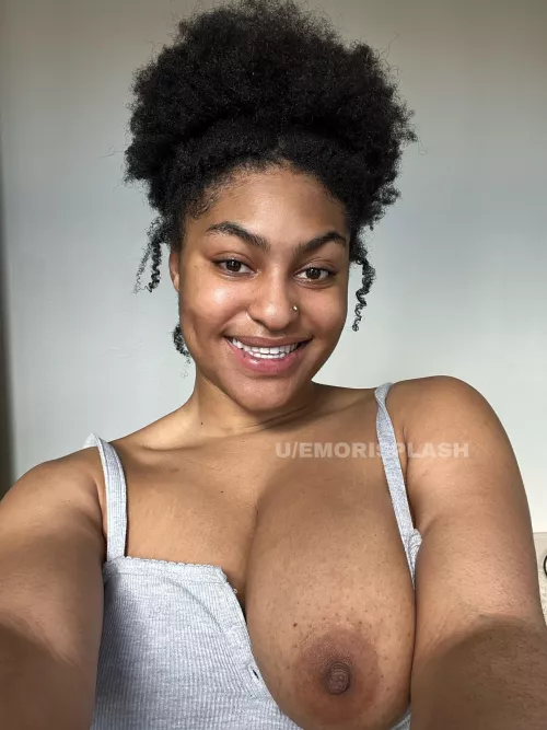 Natural hair black girl with big tits