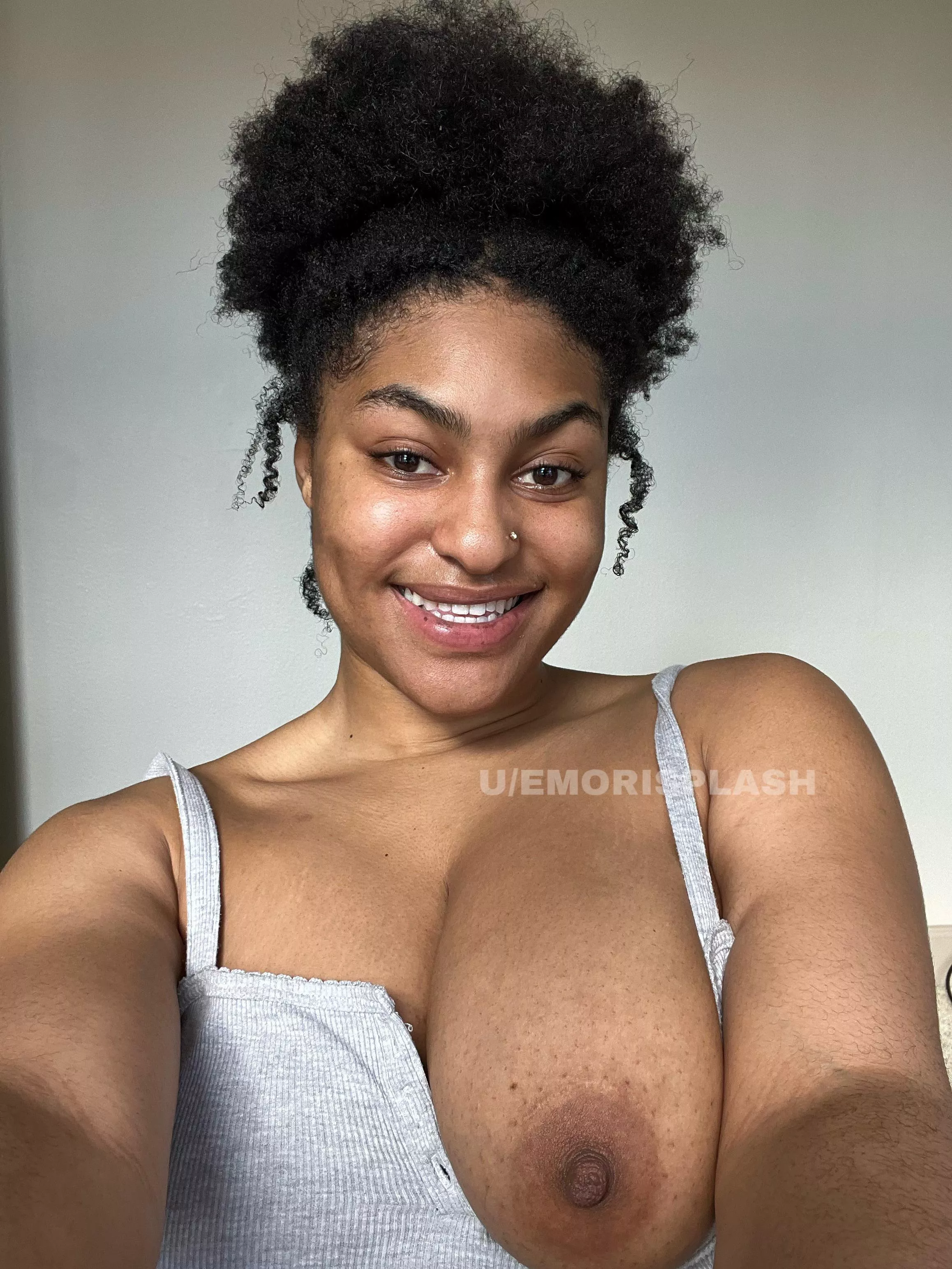 Natural hair black girl with big tits