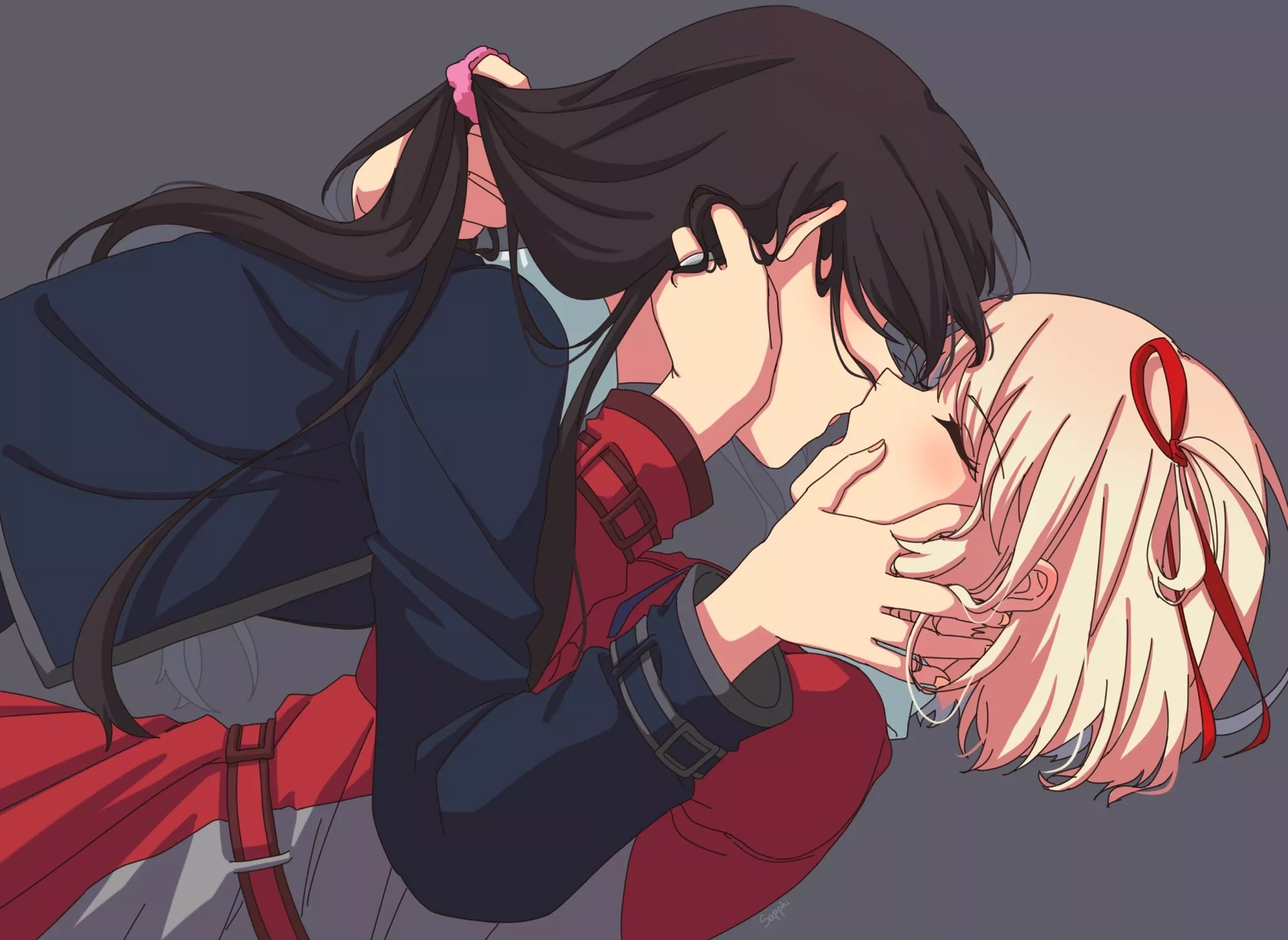 Takina and Chisato kissing passionately (By Sapphi) [Lycoris Recoil]