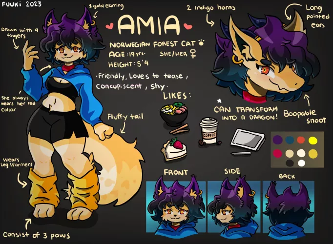 Updated reference sheet of my fursona :3 (Fuuki).