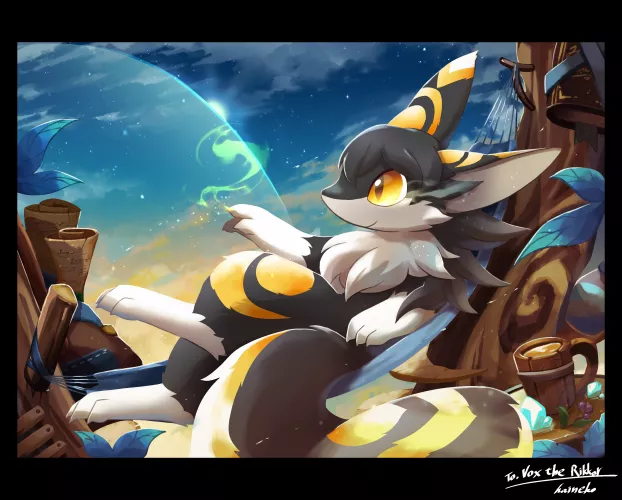 Vox, relaxing. Art by @high_high_C on twitter/skeb