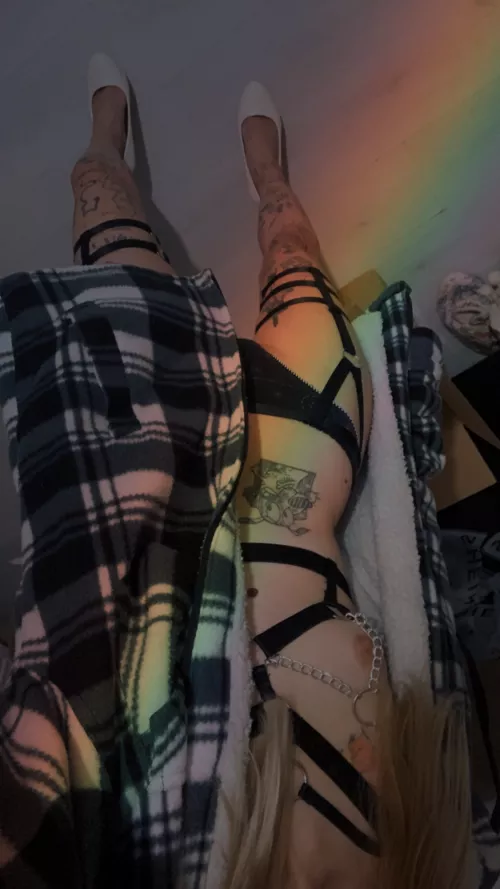 White heels and thong. Would you take it off me?