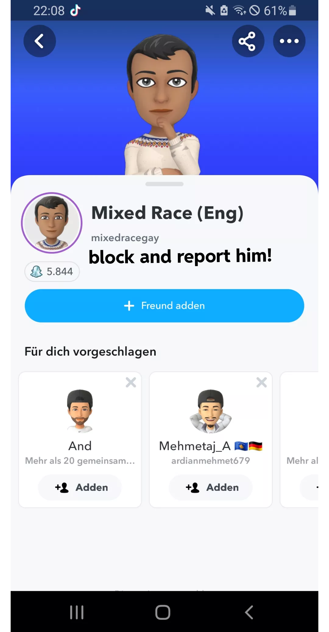 Block and report this guy if you are friends, he does sccrenrecord your nudes and tries to expose you!!