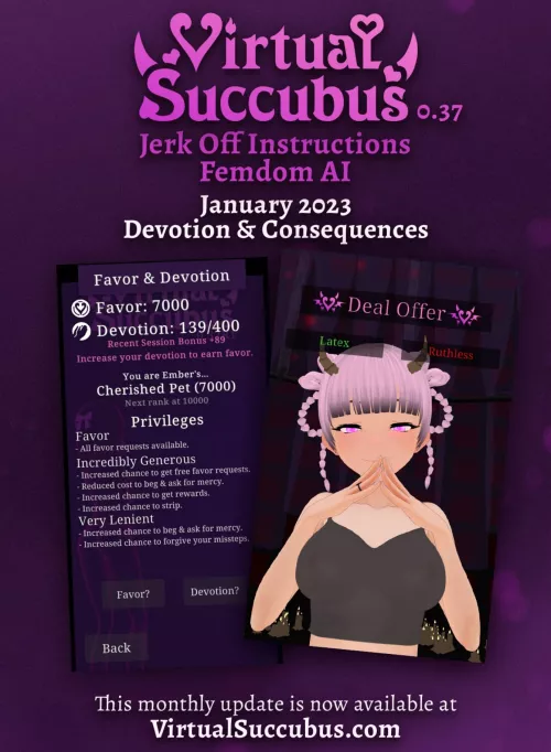 [Hentai Femdom JOI AI with Futa] Virtual Succubus Monthly Update | Devotion & Consequences Update | PC/Android Demos Available