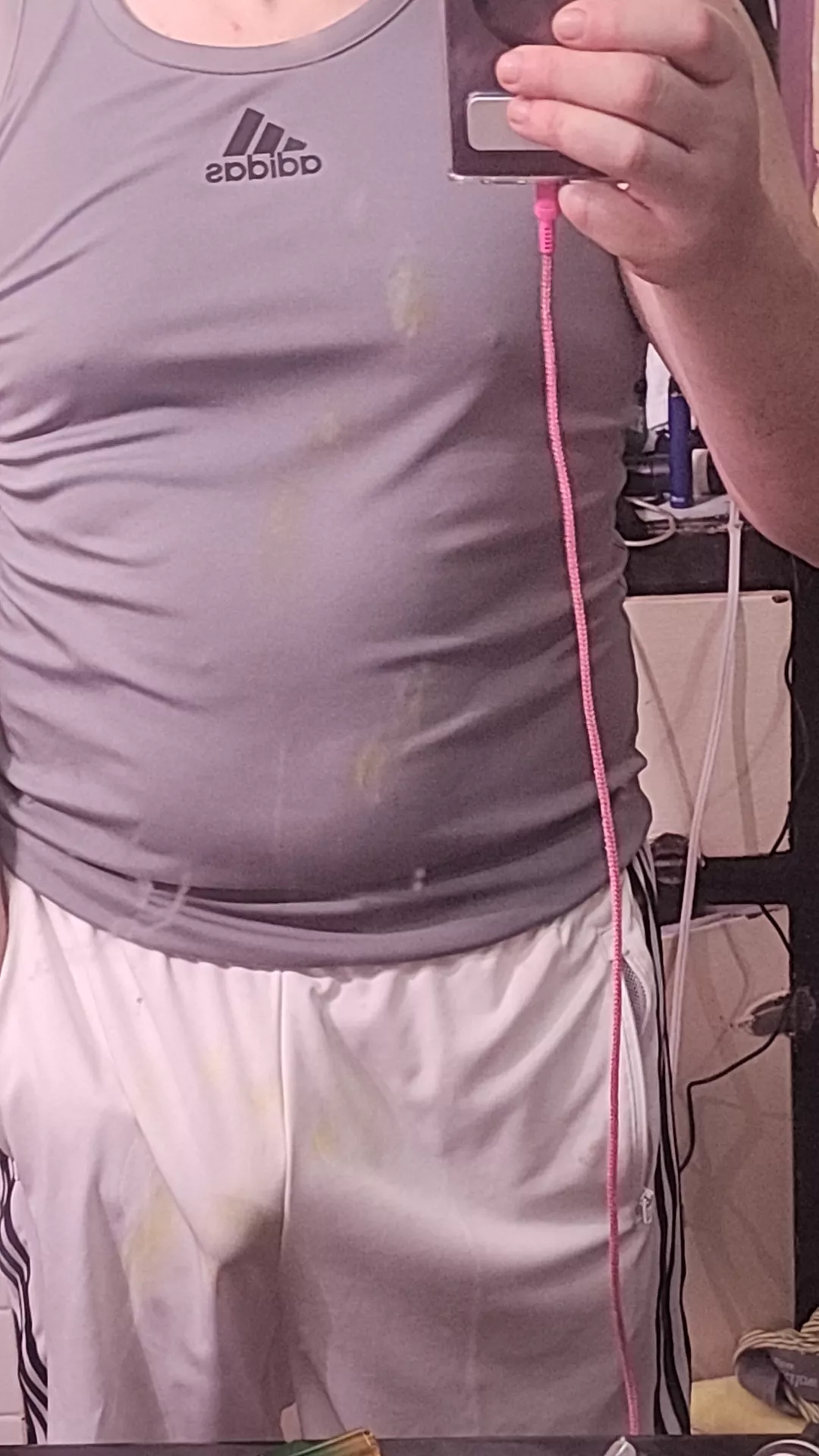 Jacked off all night with the smell of spunk in this shirt and shorts