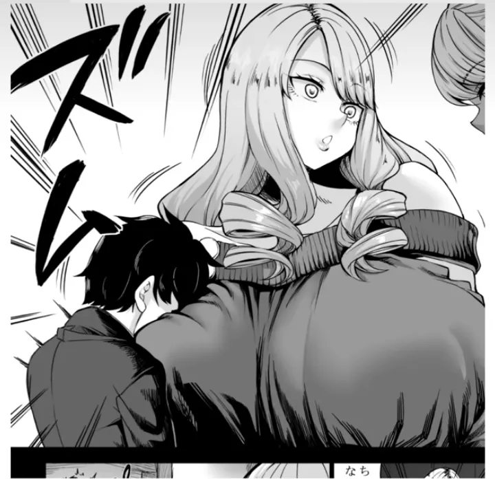 Mono: 1girl, 1boy, big breast, tall girl, shock, Black hair, blonde