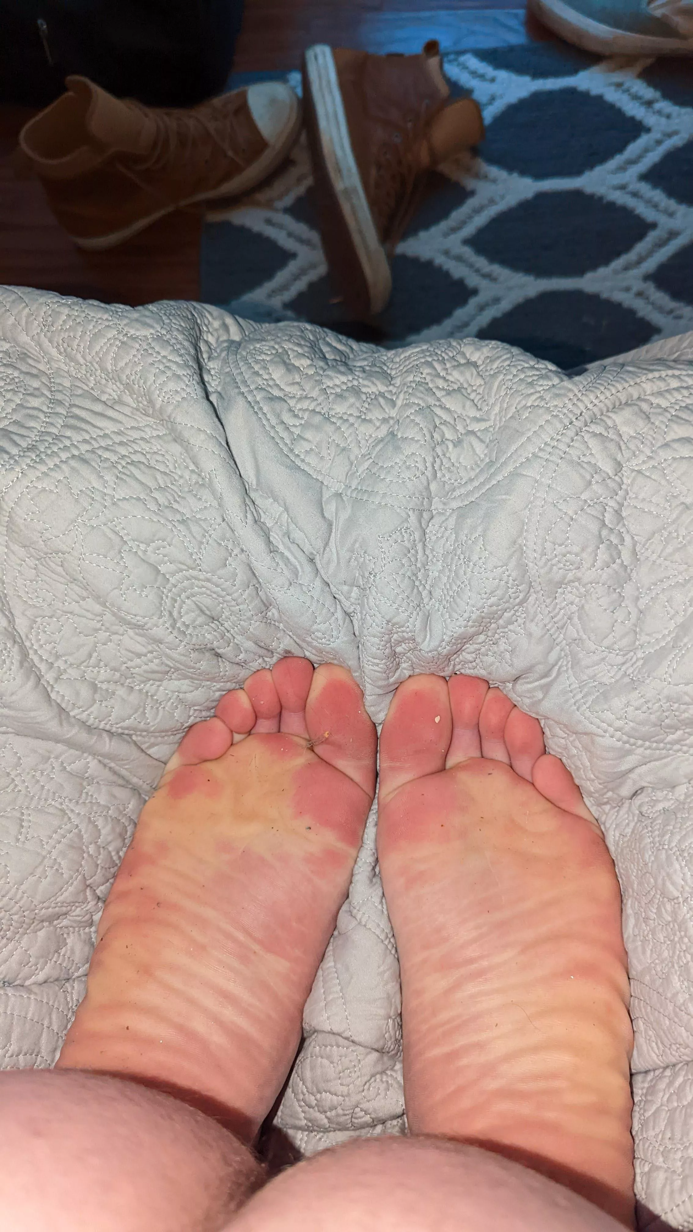 my ass on my bare stinky feet
