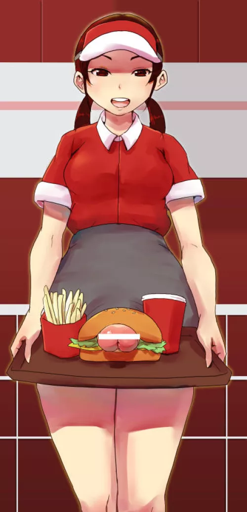 Serving up her meaty burger