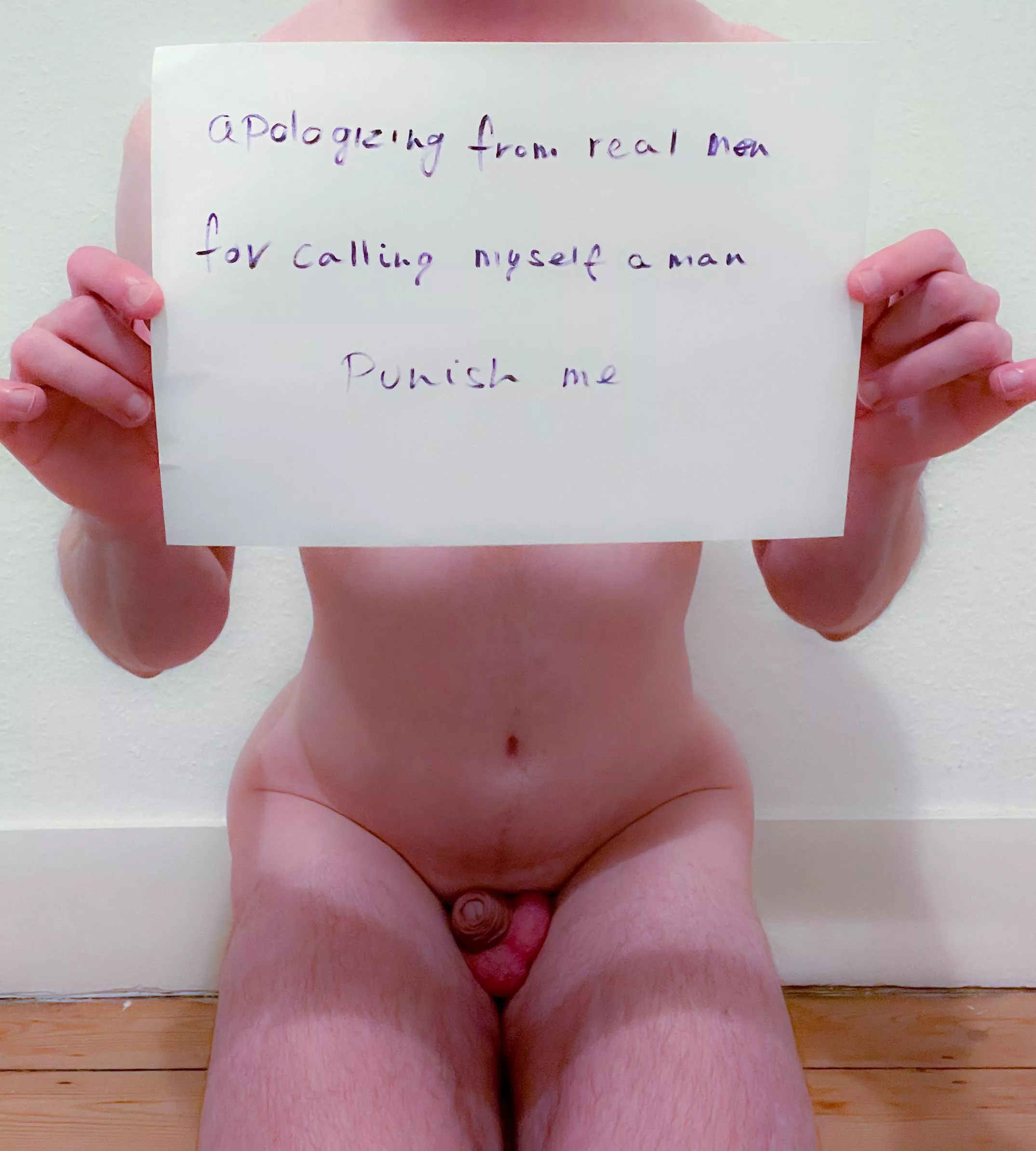 sissy Emily apologizing for pretending to be a man,, u can comment how should she pay for it