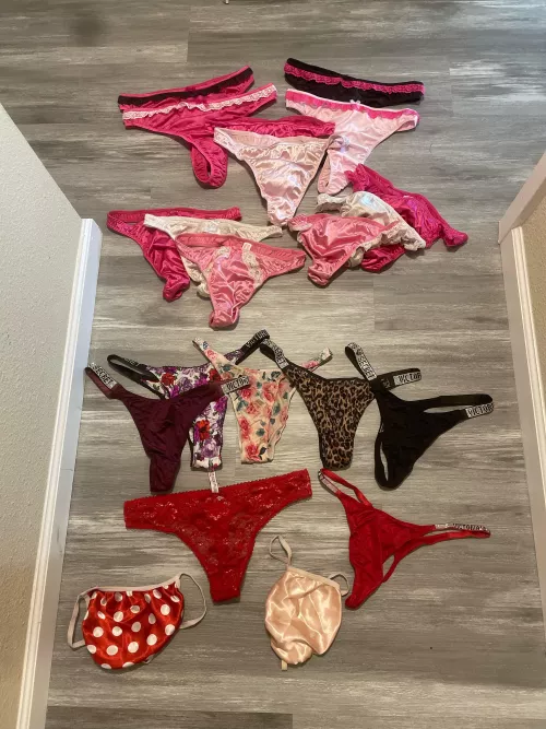 Sissy’s panty collection. Can you tell I like thongs?