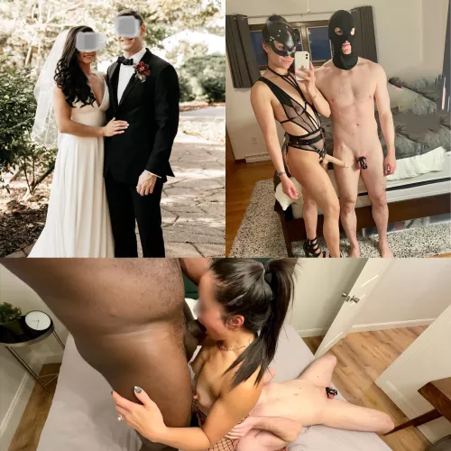 The next evolution from marriage to pegging to chastity… is cleaning the bull’s cum from my pussy while I get him ready to fuck me again 😘