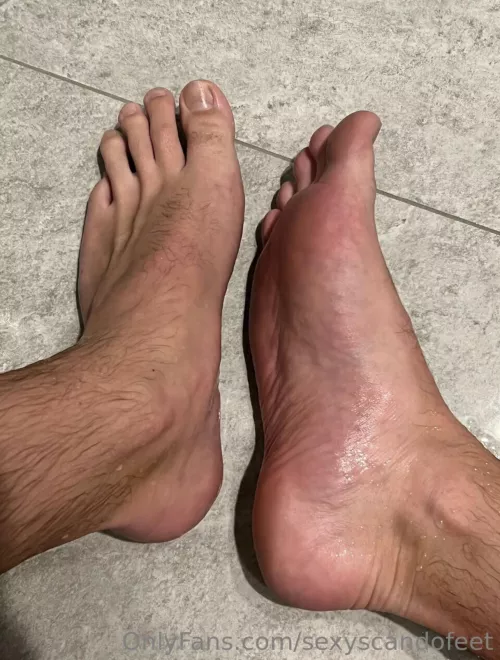 Who wants to help me clean these big feet in the shower?