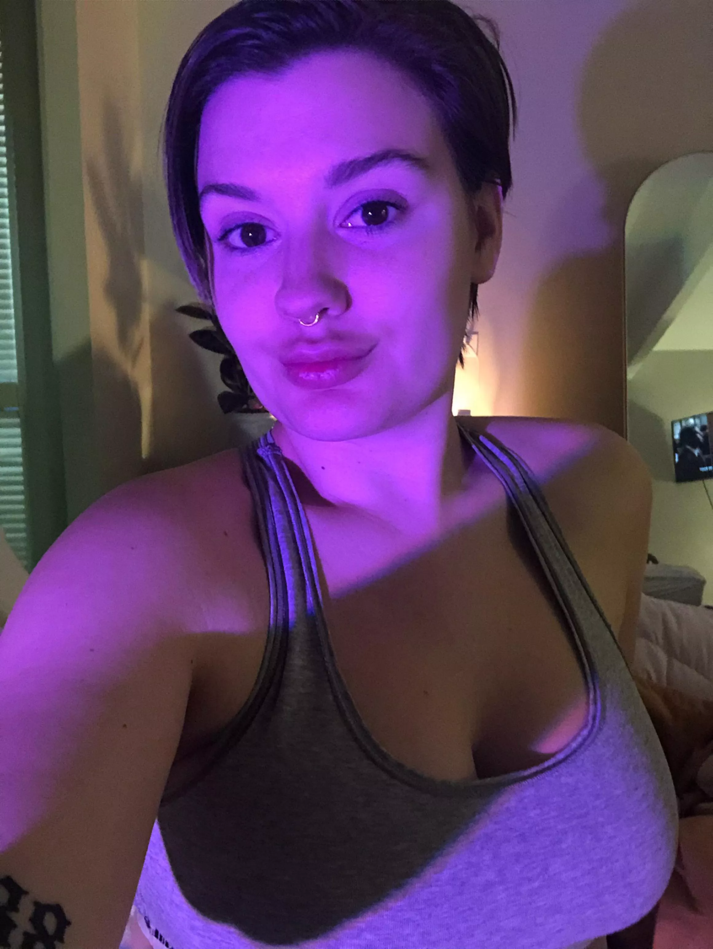 Cozy night at home selfie