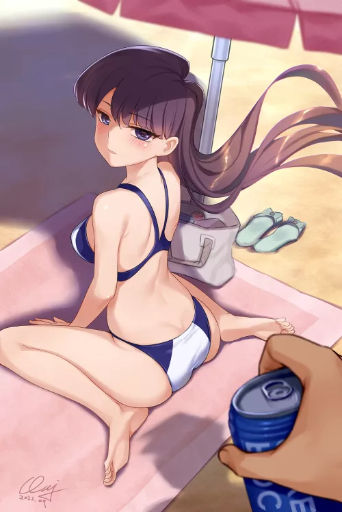 Komi blushing at the beach (By myj) [Komi Can't Communicate]