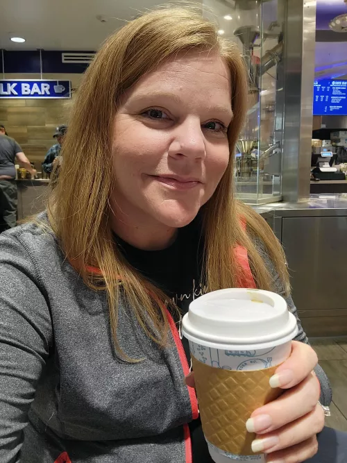 Oh no!! At the airport with coffee, too risqué to post a naked pic!