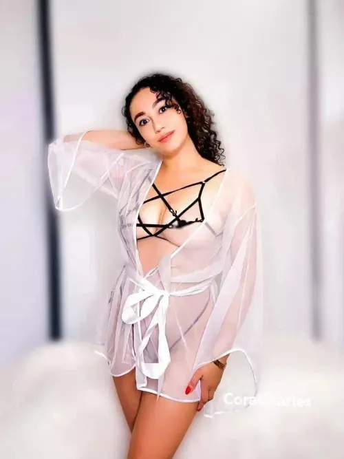 See thru white robe over skimpy black lingerie