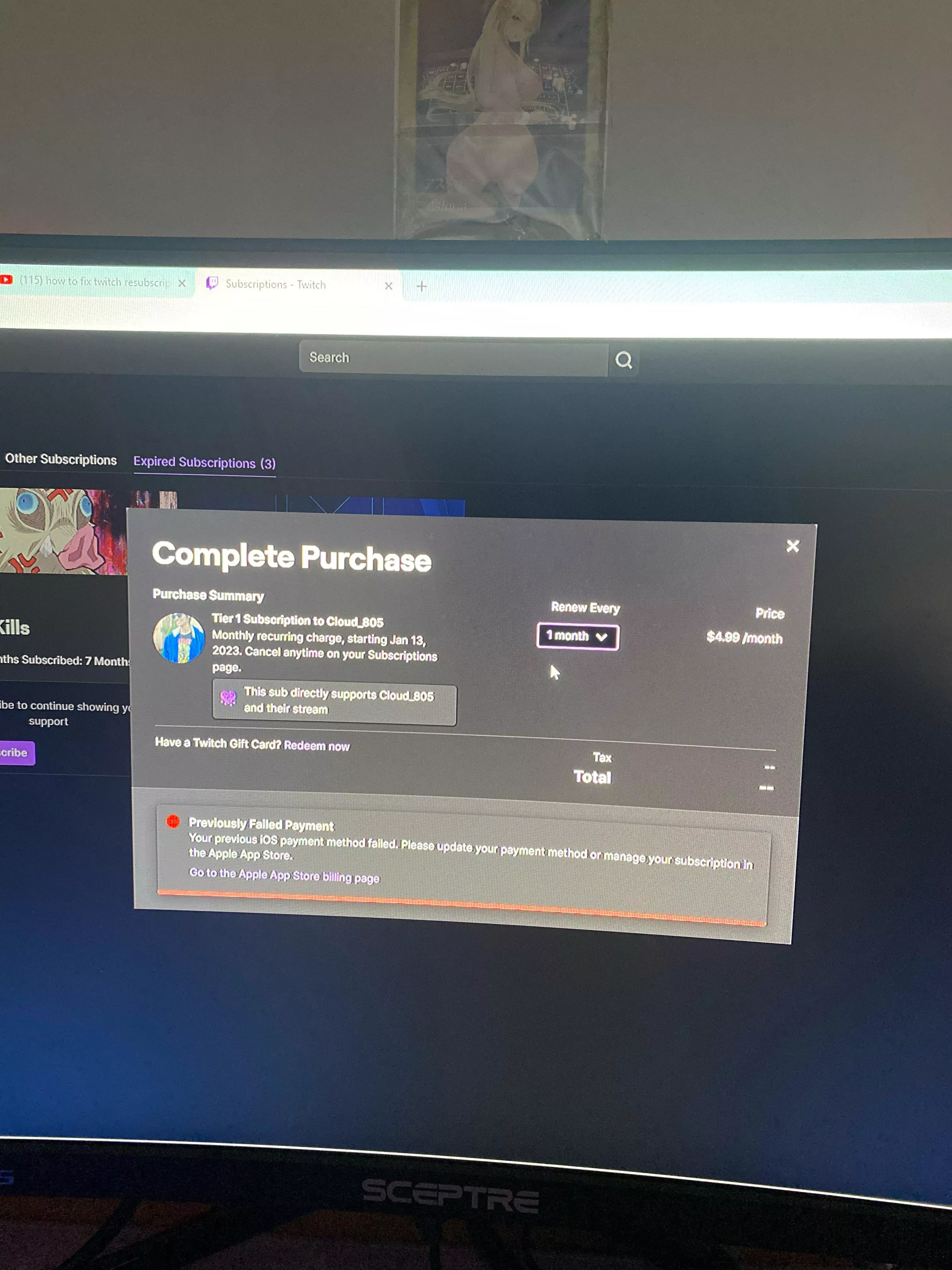 Can’t resub to a channel. Says there’s a failure for iOS any suggestions?