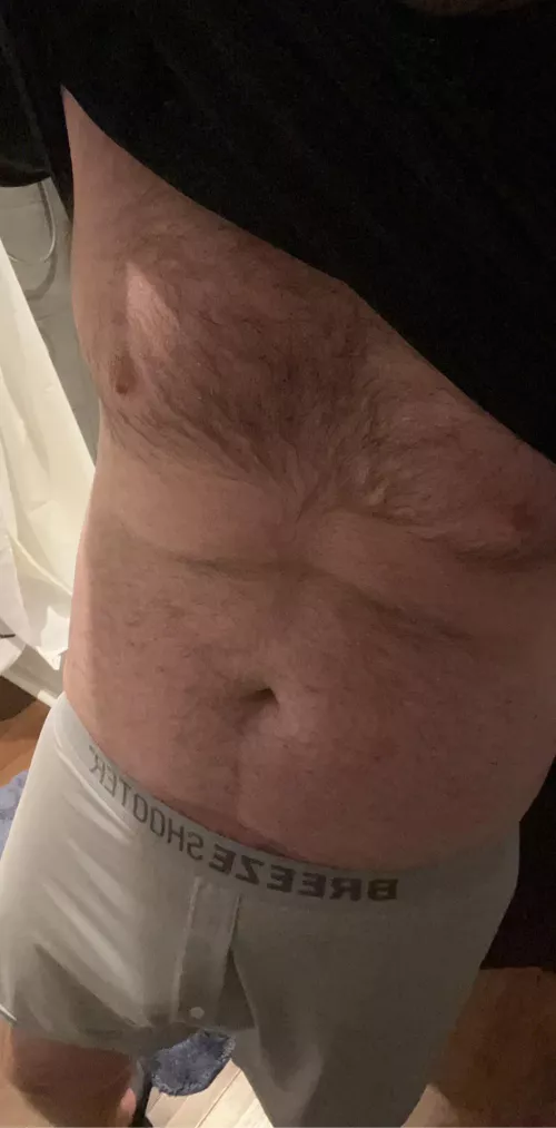 Chest hair plus some subtle dick print