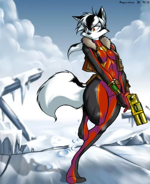 Galactic Battle Vixen on snowy wasteland (Art by Angrycontra)