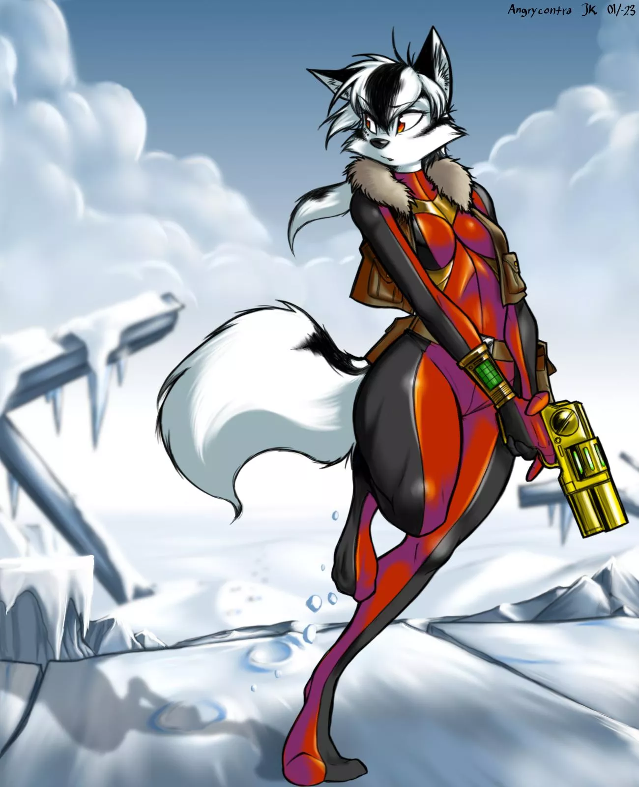 Galactic Battle Vixen on snowy wasteland (Art by Angrycontra)
