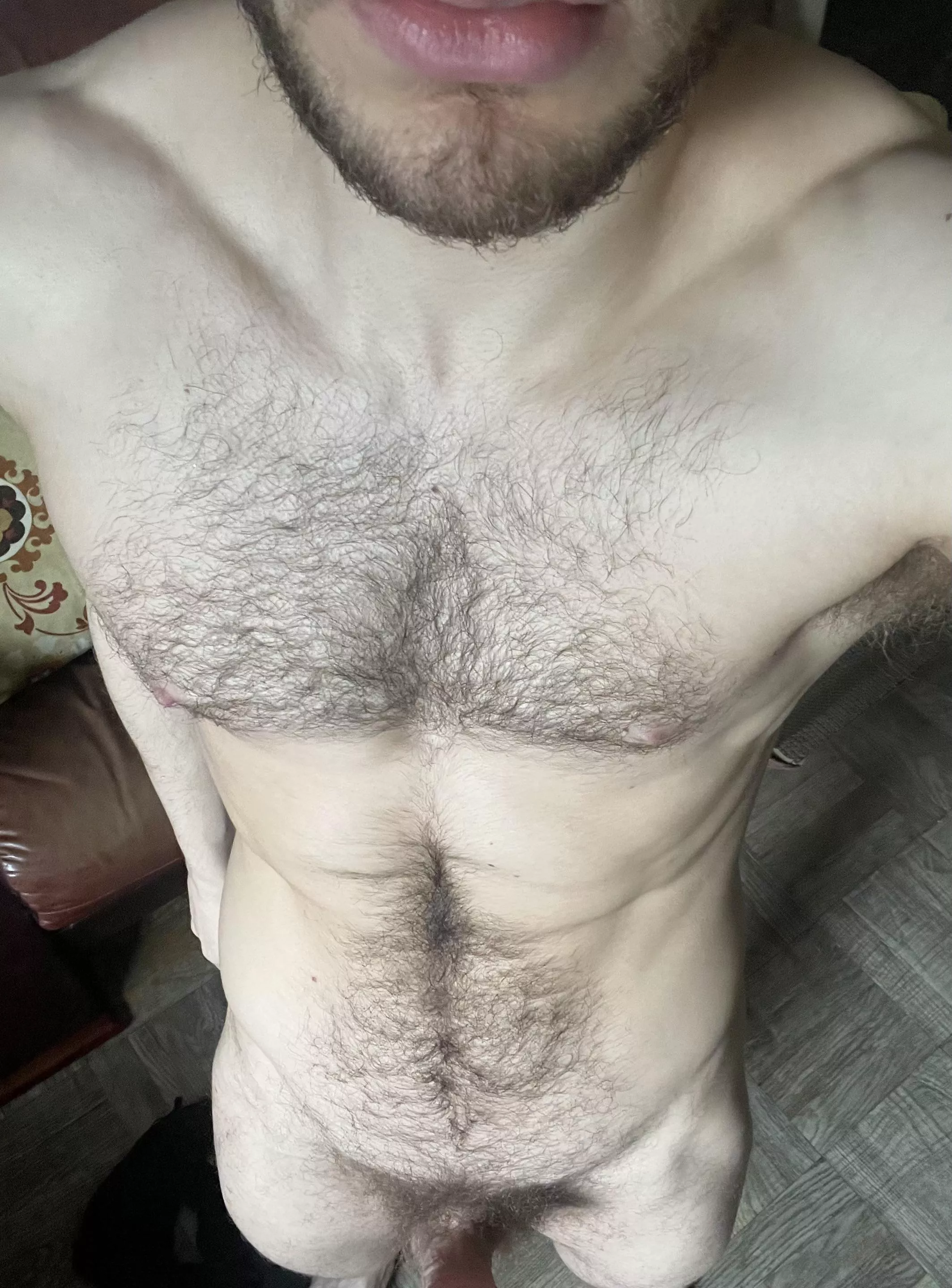 Hairy from chin to shaft