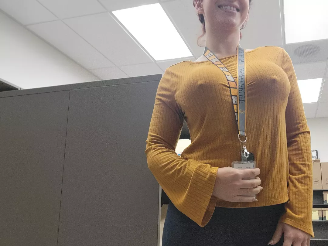 I spy with my little eye braless titts in the file room...