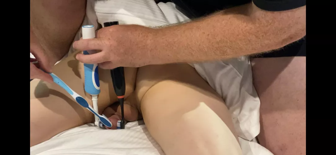 If anyone wants to see a short clip of me tickling this sensitive post orgasm cock head with 3 toothbrushes then it’s on my Twitter: www.twitter.com/tticklerr 😌🪥🍆😭